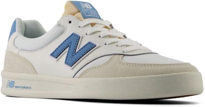 New Balance Men's 300 V3 Court Sneaker, Sea Salt/Chrome Blue/White, 9 | Fashion Sneakers - Image 3
