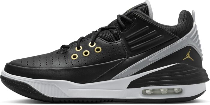NIKE Jordan Max Aura 5 Men's Shoes (DZ4353-017, Black/White/Wolf Grey/Metallic Gold) Size 10 | Basketball - Image 1