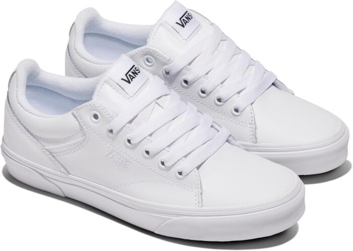 Vans Women's Seldan Shoe | Retro Tennis Inspired Sneakers for Fashion, Work & Everyday Wear, Tumble White/White, 7 | Fashion Sneakers - Image 6