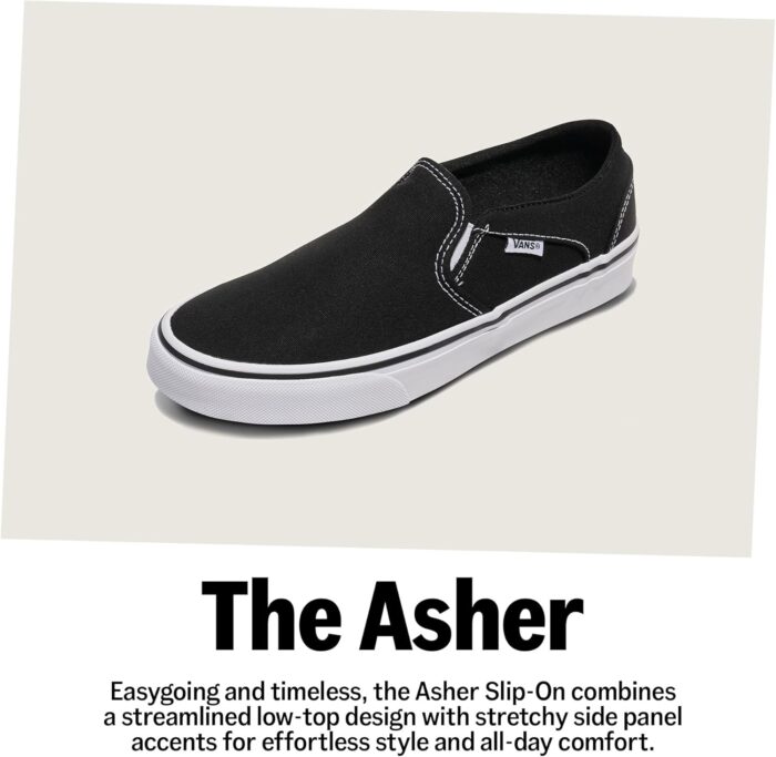 Vans Men's Asher Slip-On Shoe | Comfortable Sneakers for Walking, Fashion & Everyday Wear, Black/White, 10 | Loafers & Slip-Ons - Image 7