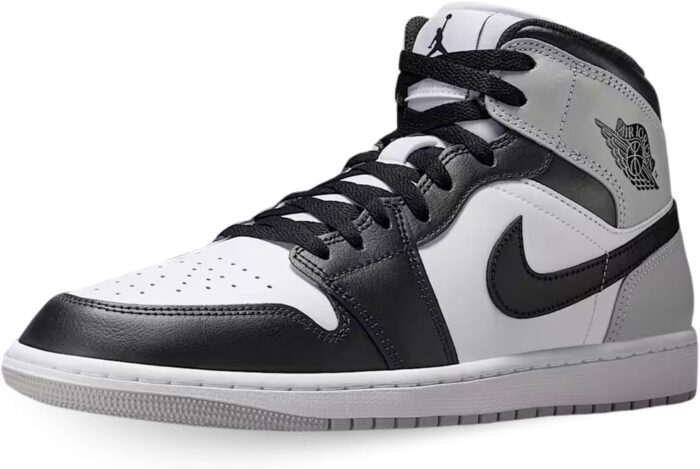 Air Jordan 1 Mid Men's Shoes (White/Light Smoke Grey/Black) Size 9 | Fashion Sneakers - Image 1