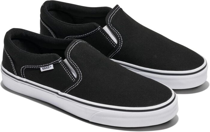 Vans Men's Asher Slip-On Shoe | Comfortable Sneakers for Walking, Fashion & Everyday Wear, Black/White, 10 | Loafers & Slip-Ons - Image 6