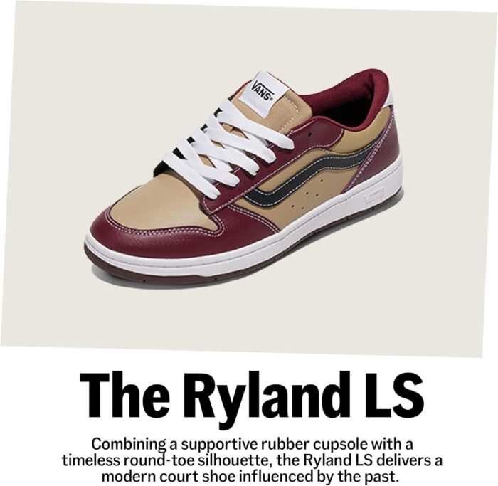 Vans Women's Ryland LS Shoe | Retro Court Sneakers with Tennis Inspired Fashion Details, Canvas Sepia Rose, 8.5 | Fashion Sneakers - Image 7