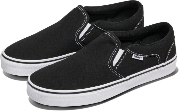 Vans Men's Asher Slip-On Shoe | Comfortable Sneakers for Walking, Fashion & Everyday Wear, Black/White, 10 | Loafers & Slip-Ons - Image 2
